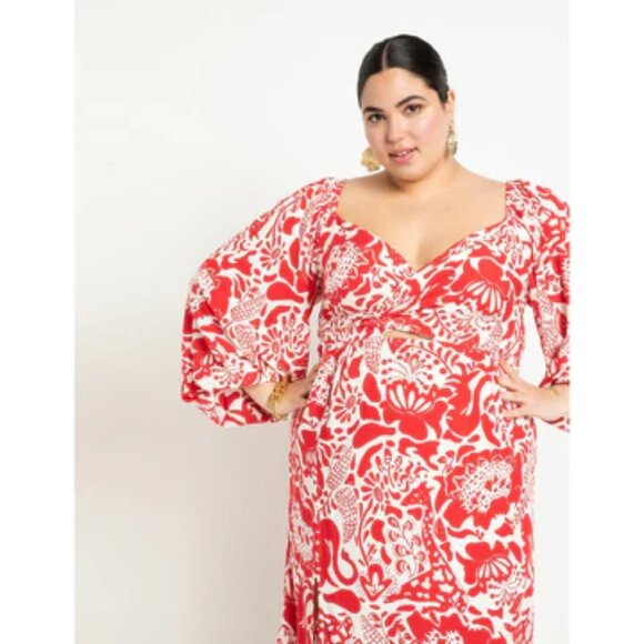 Eloquii Wrap Bodice Maxi Dress With Slit--Seabreeze Red--Size 22 - Picture 4 of 6